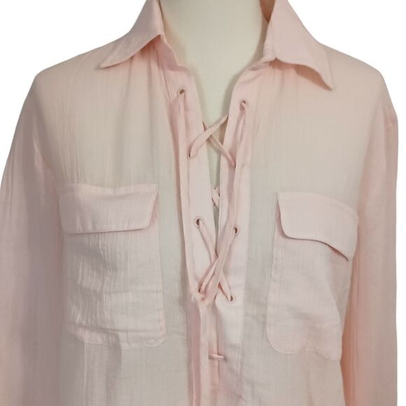 Club Monaco Gauzy Cotton Top Sz S Pink Old Money Quiet Luxury Relaxed Elizabina - Picture 7 of 16